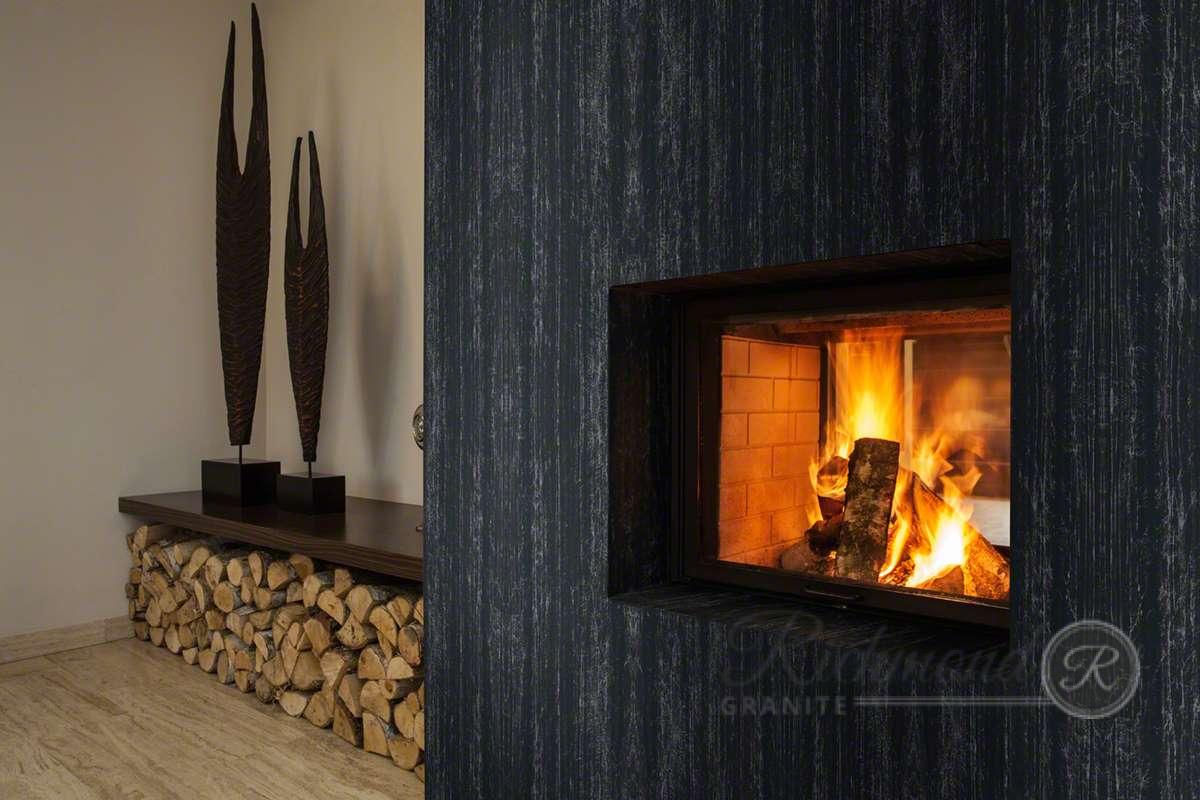 Travertine house: Fireplace