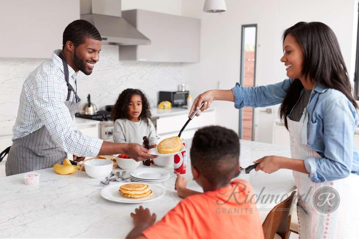 Family,In,Kitchen,At,Home,Making,Pancakes,Together